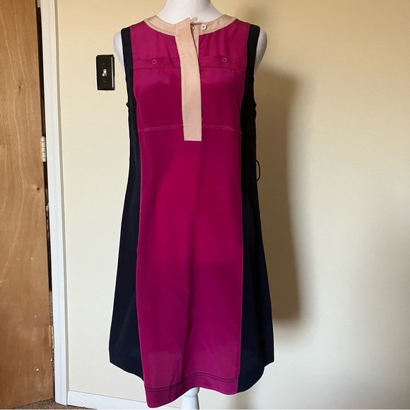 Tory Burch Blue/Pink Angie Silk Colorblock Mini Dress size 0 - Picture 2 of 8